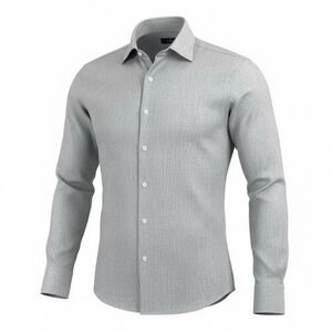 Buttoned Down Mens Slim Fit Linen Cotton Blend‎ Dress Shirt M Gray Long Sleeve